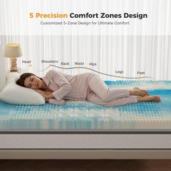 Cooling Gel Memory Foam Mattress Topper 5-Zone Pressure Relief Soft Bed Pad