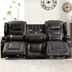 Recliner Sofa 3-seater Reclining Couch PU Leather Loveseat Home Theater Seating