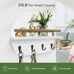 KISENG Key Holder Wall Mount Mail Organizer with Shelf & 4 11.02 IN, White