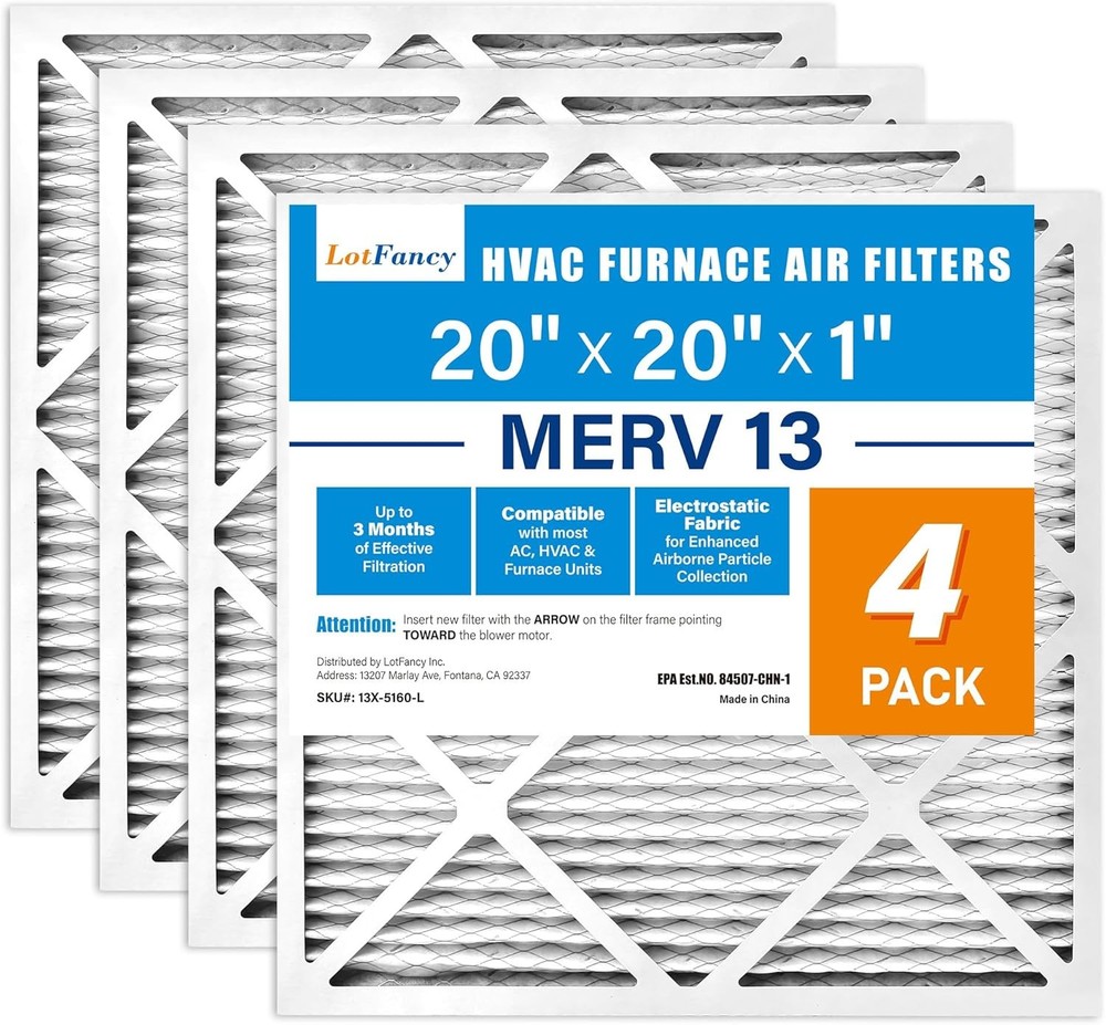 4 Pack 20x20x1 Air Filter MERV 13 Electrostatic Pleated HVAC Furnace Air Filter