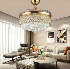 42″ Luxury Crystal LED Chandeliers Remote Control Retractable Ceiling Fan Light