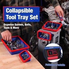 WORKPRO 4PC Double-Sided Collapsible Magnetic Part Tray Set Foldable Magnet Bowl