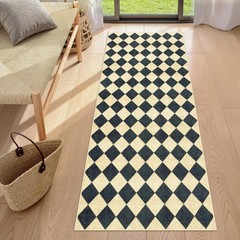 Elegant 2×6 Diamond Checkered Runner Rug – Machine Washable & Non-Slip