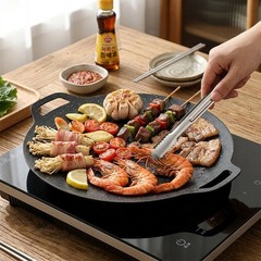 Korean Cast Iron Grill Pan Non-Stick BBQ Griddle for Induction & Gas Stove