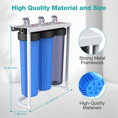 3-Stage 20″x4.5″ Big Blue Whole House Water Filter System 1″ NPT Port 150000 Gal