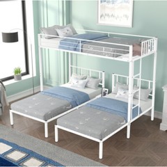 Twin Over Twin & Twin Triple Bunk Bed Platform Bed Frames For Kids Teens Adults