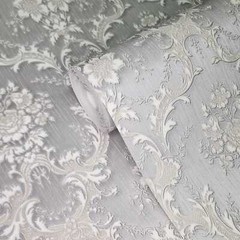 Satin gray silver tan Victorian damask faux silk fabric textured Wallpaper rolls