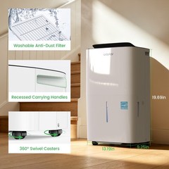 Waykar Energy Star Dehumidifier 150 Pint W/Pump for Home, Basement & Large Space