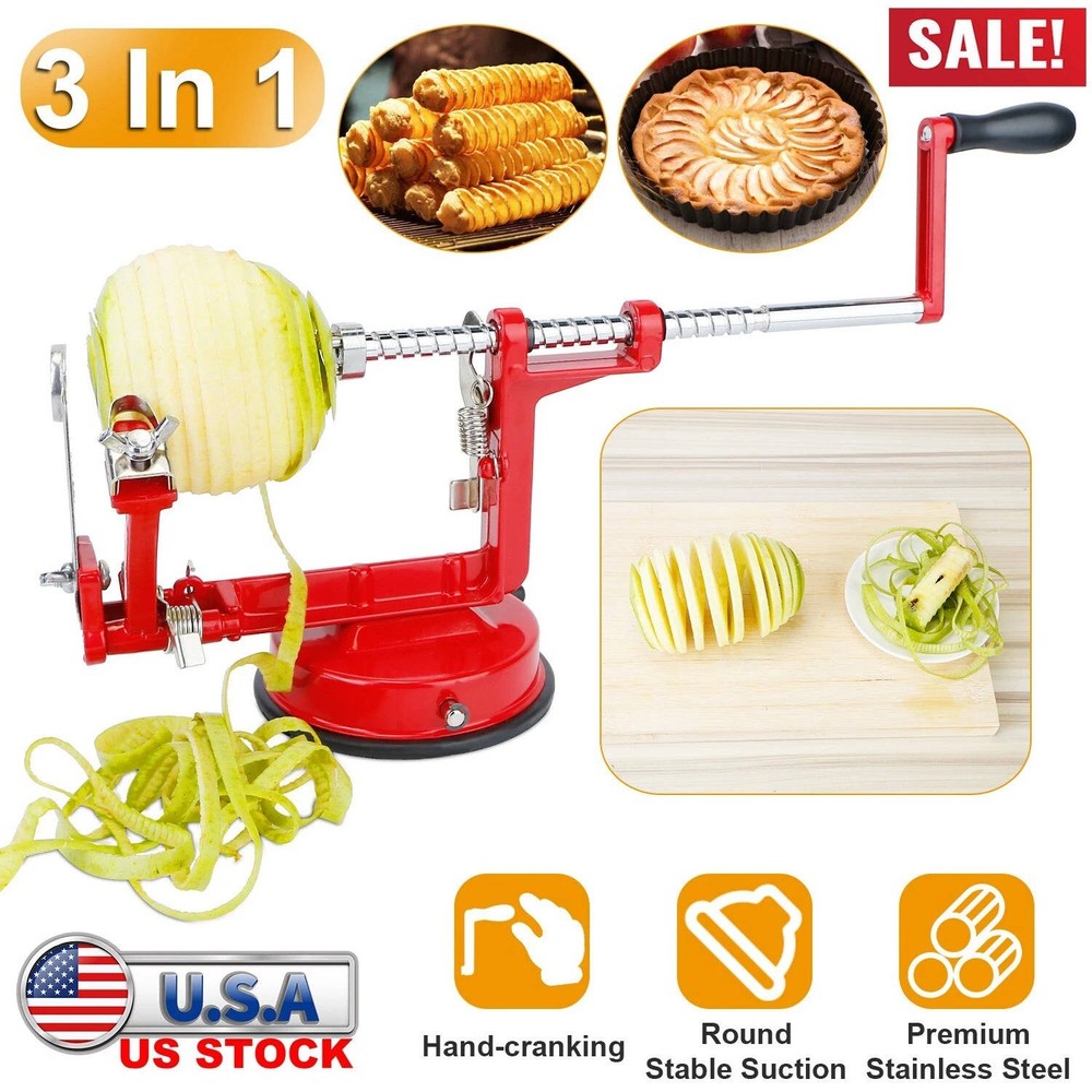 3 in 1 Heavy Duty Fruit Peeler Apple Peeler Corer Slicer Potato w/ Suction Base