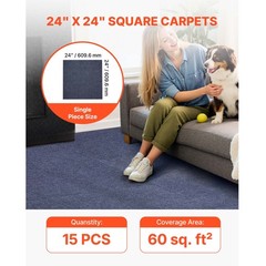 Uimoso 24×24 Inch Carpet Tiles, 15-Pack, Self-Adhesive Gray Rug Squares
