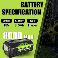 8.0Ah Battery 40 Volt for Ryobi 40V Lithium OP40602 Battery with LED / Charger