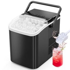 Portable Ice Maker – 9 Cubes in 6 Mins, 26.5lbs/24Hrs, Scoop & Basket, Home Bar