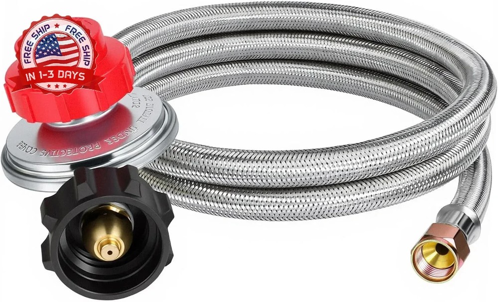 DPB 5FT Braided Propane Hose Adapter, 0~20 PSI Adjustable Propane Tank Regulator
