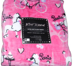 NEW Betsey Johnson 50″x70″ Soft Throw Blanket Poodle Flowers Paris Eiffel Tower