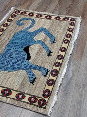 Turkish Rug,Turkish Hunting Rug,Turkish Village Lion Bohemian Rug, 3×4.6 Ft