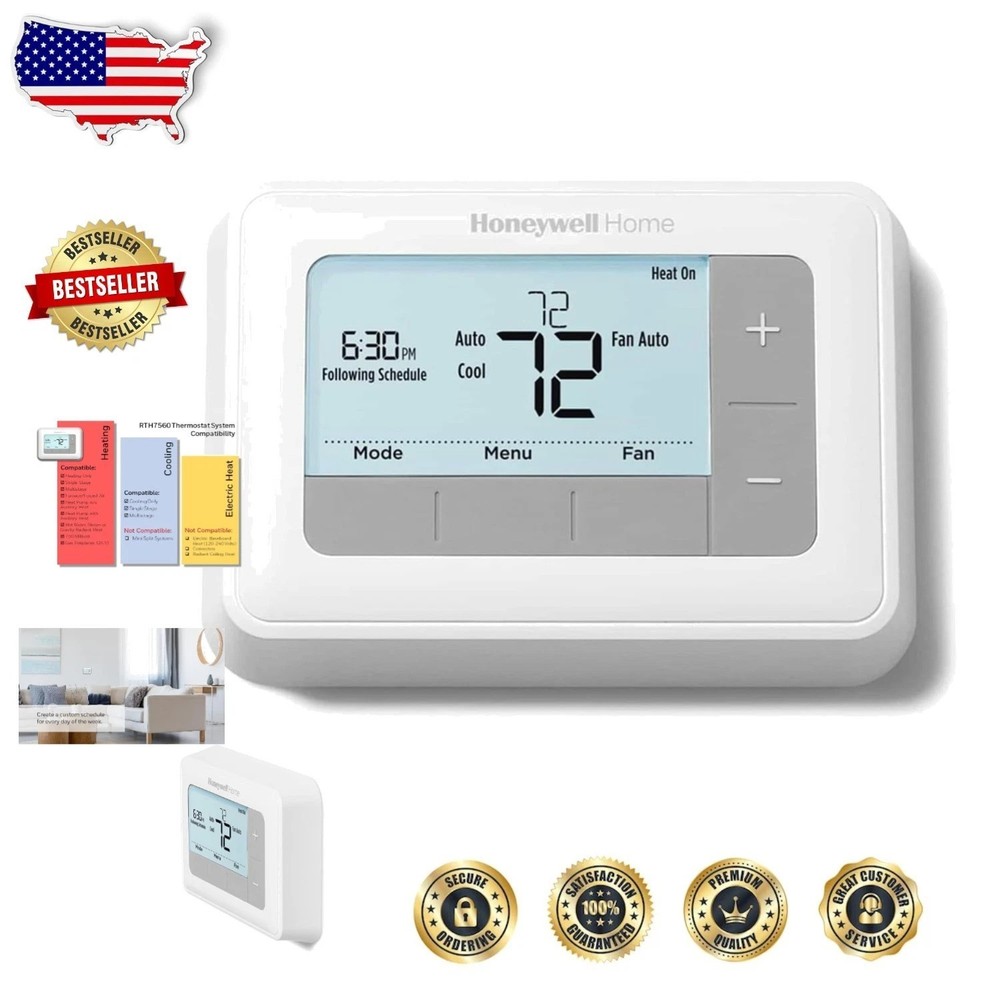 Smart Wi-Fi Thermostat: 7-Day Programmable, Large Backlit Display, White