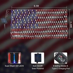 DBFAIRY Solar American Flag Lights Outdoor,420 LEDs American Flag Net Lights