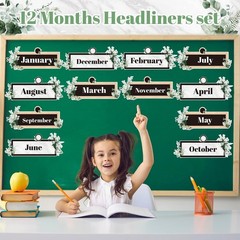 Spakon 24 Pcs Greenery 12 Months of The Year Headers Monthly Headliners Set w…
