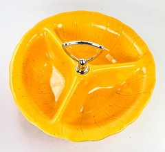 Vintage 60s Lane & Co. California Yellow 3 Section Candy Nut Dish 8″ C652