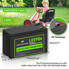 12.8V 7Ah LiFePO4 Lithium Battery, 4000+ Cycles Built-in BMS for Fish Kids Car