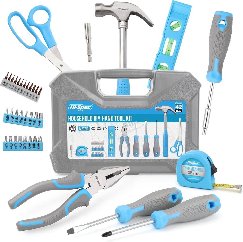 Hi-Spec Blue Household Tool Kit Set with Toolbox for Home, Office & Car