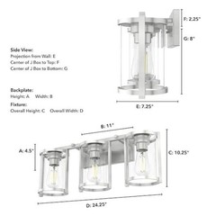 HUNTER Astwood 24.25 in. 3-Light Brushed Nickel Vanity Light, Clear Glass Shades