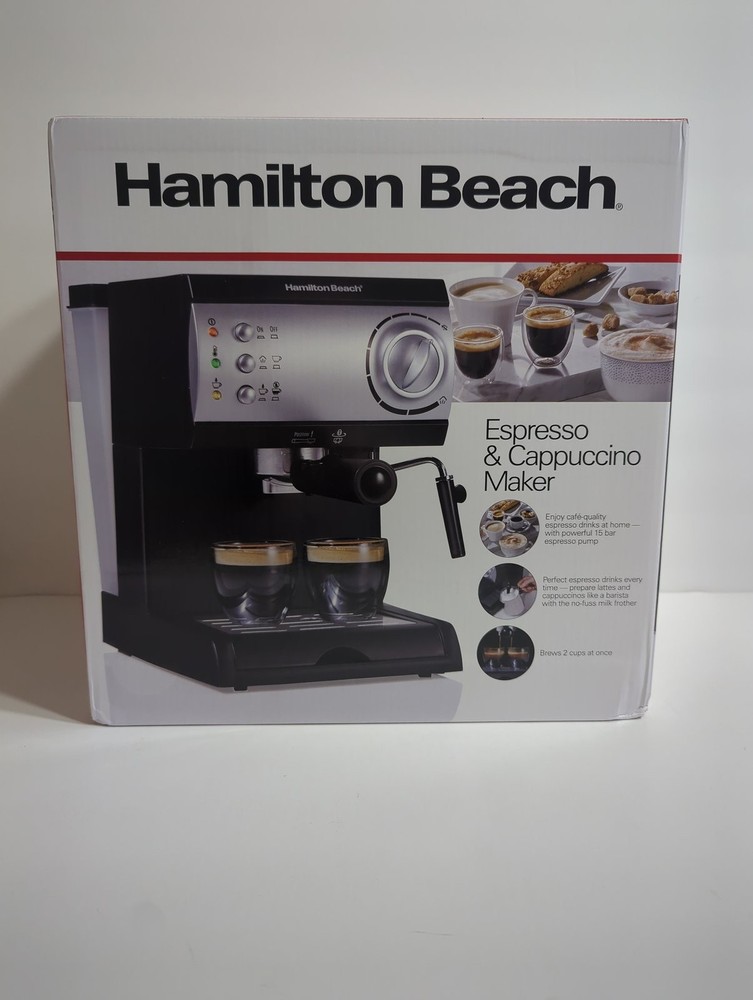 Hamilton Beach Espresso Machine 2-Cup+15-Bar Pump+ Steam Control + Milk Frother