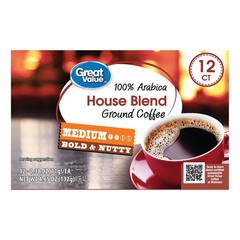 Great Value 100% Arabica House Blend Medium Roast Coffee Pods, 12 Count