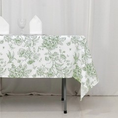 60″ x 102″ Dusty Sage French Toile Pattern Polyester Rectangular Tablecloth