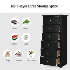 6 Drawer Chest Dresser Clothes Storage Bedroom Tall Furniture Cabinet Black
