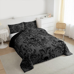 Adults Black Damask Bedding Comforter Sets Antique Victorian Baroque Queen Comfo