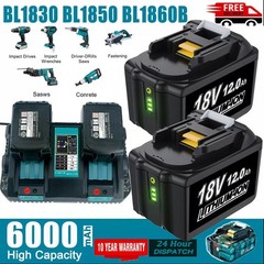 18V 12.0Ah BL1860B Battery For Makita 18 Volt 6.0Ah LXT Li-Ion BL1830 / Charger