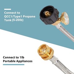 6FT Braided Propane Hose Adapter with Gauge 1lb to 5-20lb Tank