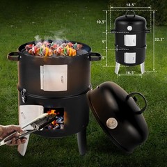 Vertical 18.5 Inch Steel Charcoal Smoker, Heavy Duty 3-in-1 Portable Outdoor G
