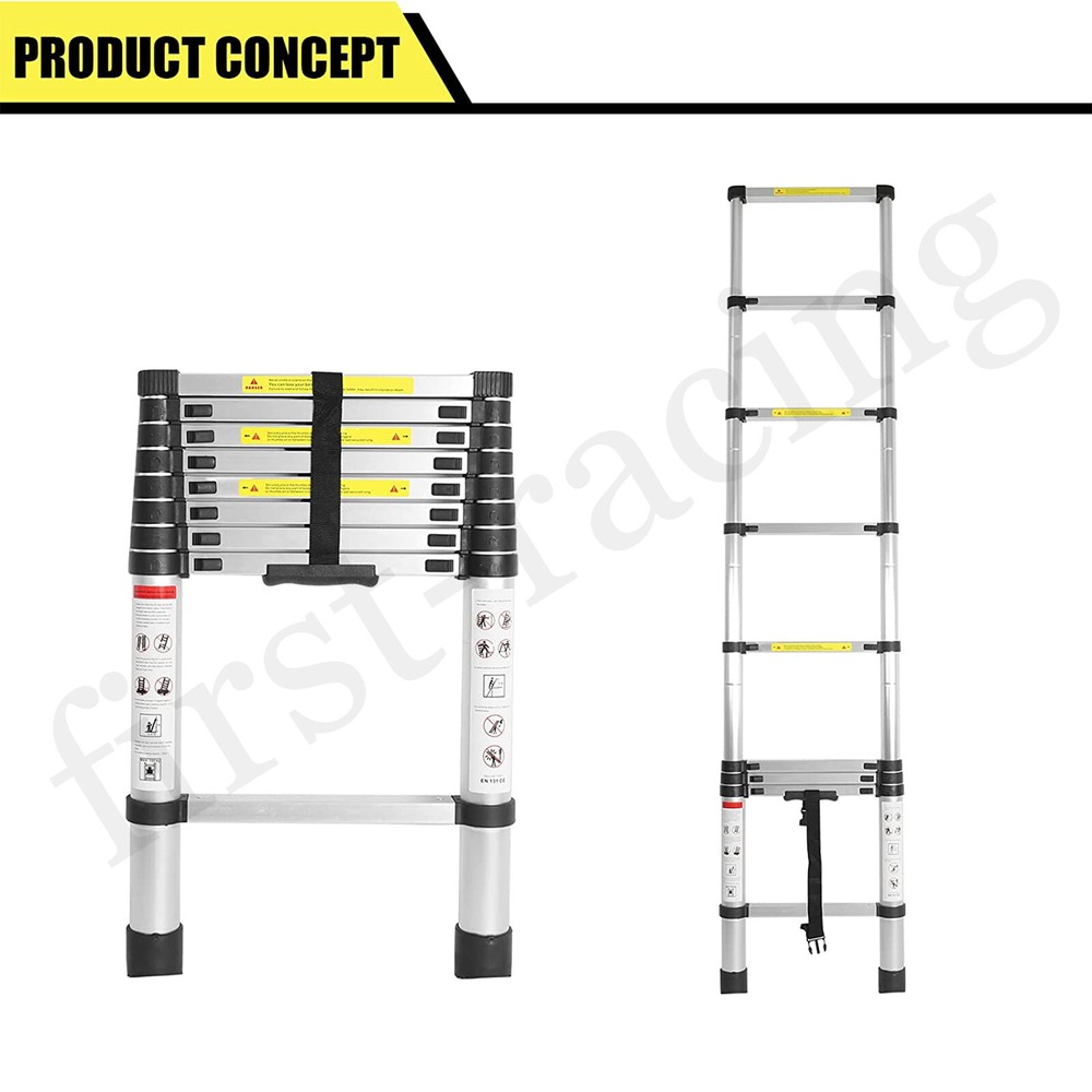 8.5Ft-18.5Ft Telescoping Folding Ladder Aluminum Extension Max Capacity 330 lbs