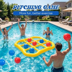 Inflatable Pool Tic-Tac-Toe Game Set with 10 Balls for Adults Kids Teens