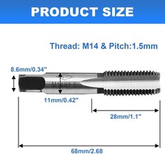 Metric Hand Tap M14 x 1.5 Right Hand HSS Threading Tool 2 Pcs