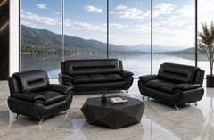 NEW Black 3PC Sofa Loveseat Chair Leather Gel Contemporary Modern Living Room