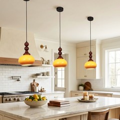 7in Mid Ancient Style Caramel Colored Glass Pendant Light, Home Decoration Light