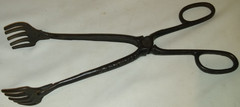 RARE 1900’S BBQ FIRE HEARTH TONGS FORK STOVE CAST IRON CARBON CHARCOAL BRIQUETS