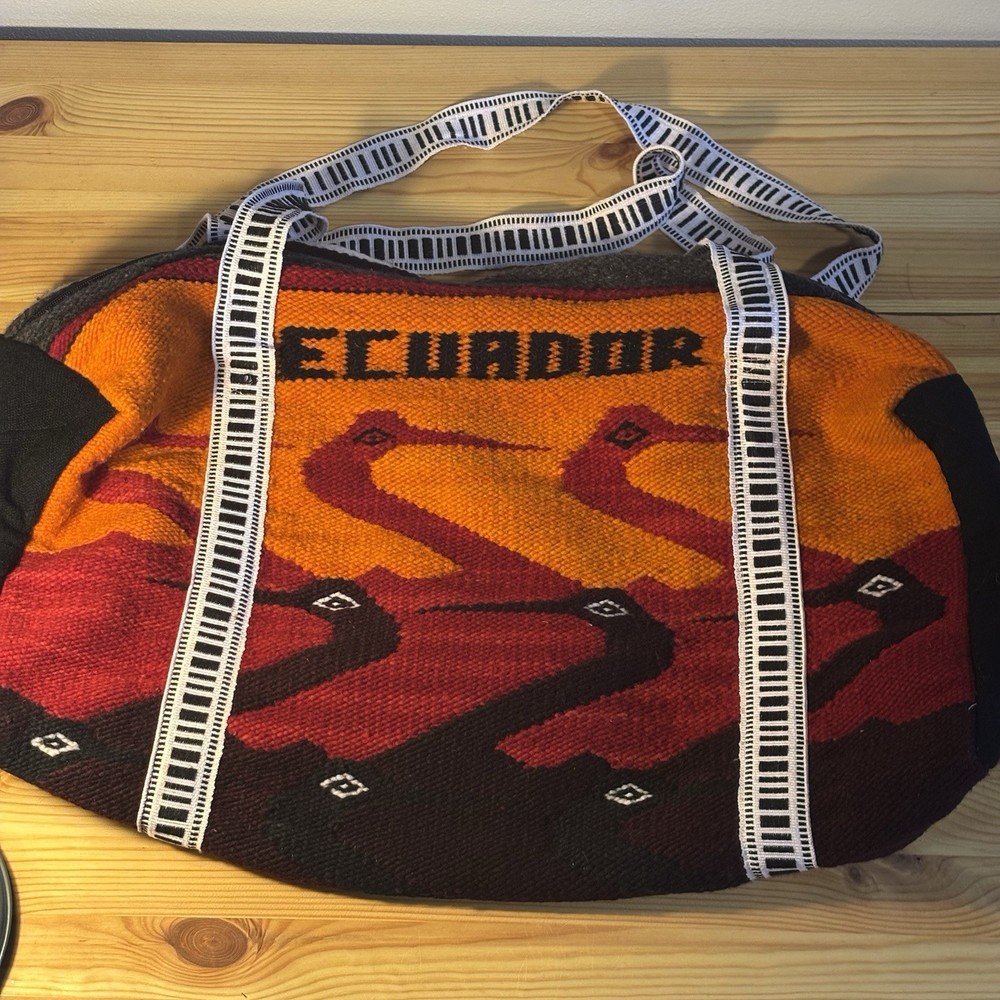 100%Wool Ecuador Duffel Bird/Tribal Pattern
