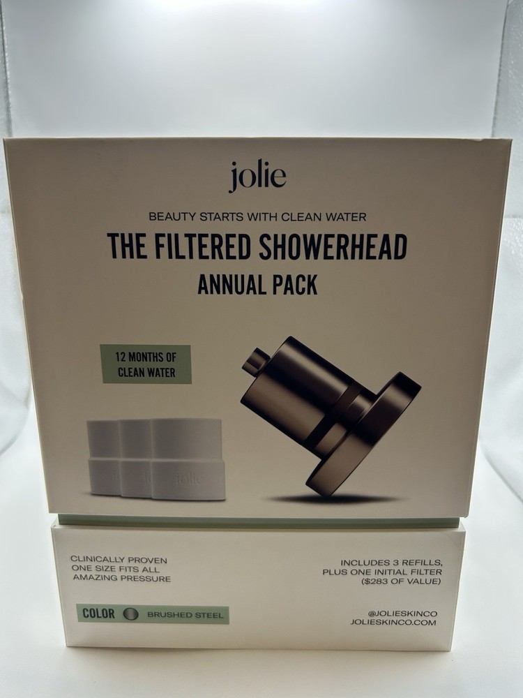 Jolie Filtered Showerhead Annual Pack w/4 Total Filter Refills Brushed Steel New