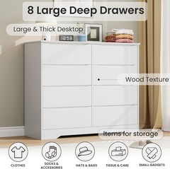 Wooden Dresser with 8 Drawers Modern Large Chest with Deep Storage for Bedroom