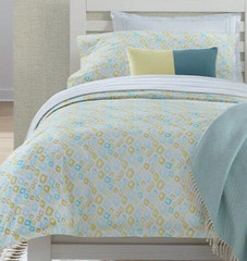 Sferra Geometrico Twin Flat Sheet Cotton Percale Aqua Yellow Diamond Print NEW