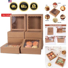 50 pcs 8x8x2.5 Inches Bakery Boxes with Window, Cake Pastry Cookie Mini Pie B…