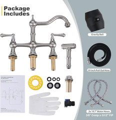 8 Inch Centerset Bridge Kitchen Faucet with Brass Side Sprayer 2 Handles 4 Holes