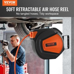 VEVOR Retractable Air Hose Reel 3/8 IN x 50 FT Hybrid Enclosed Air Hose 300 PSI