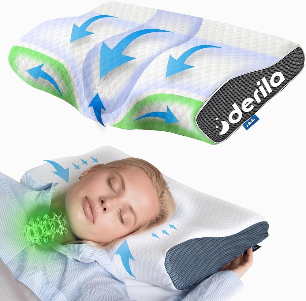| DERILA® | Memory Foam Contour Pillow | Ergonomic Design for Neck Pain, Snoring