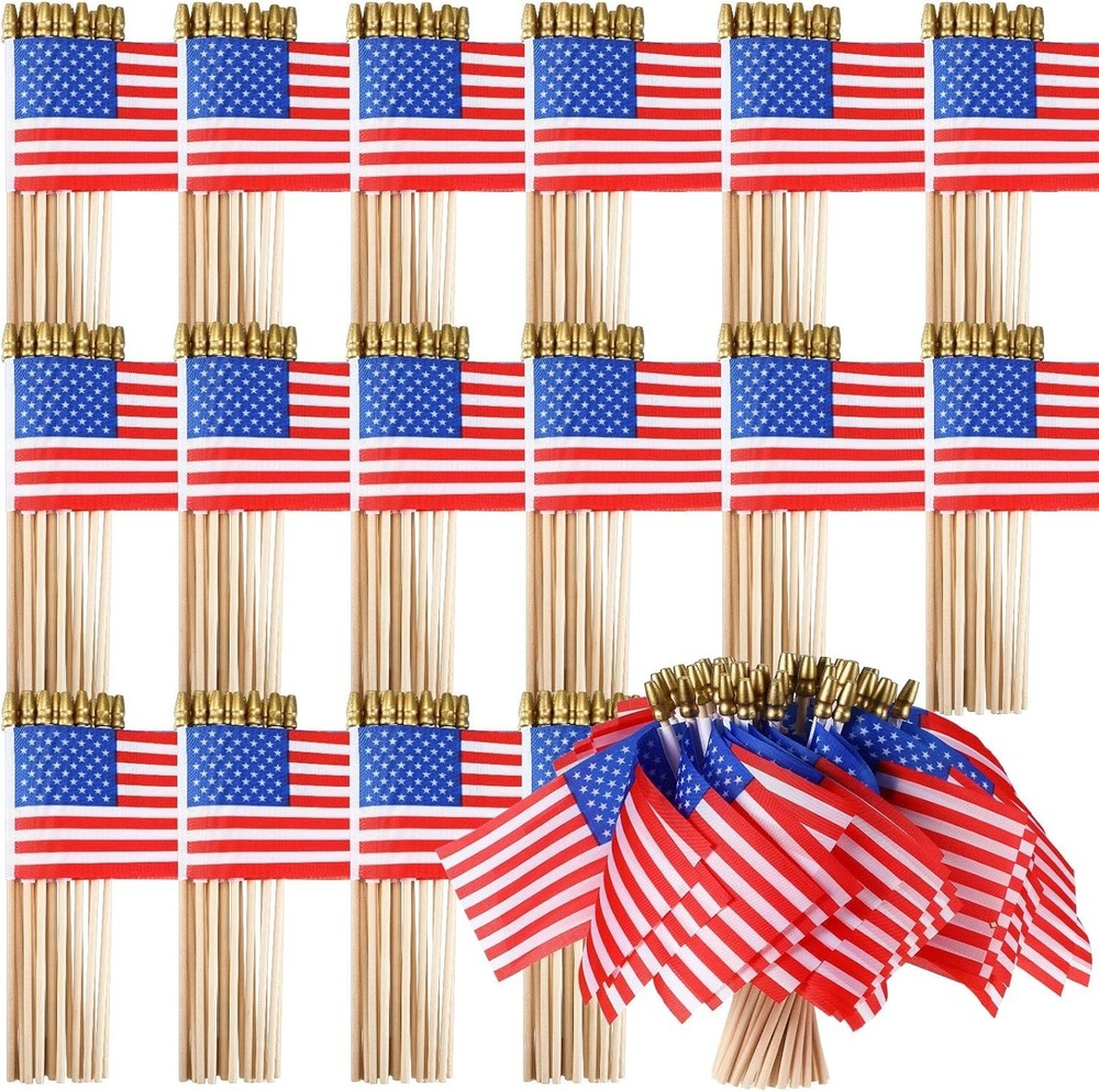 Preboun 400 PCS American Flag Bulk, 8 x 12 Inches Small US on Stick Flags Bulk M