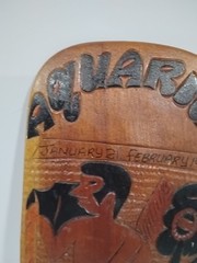 Vintage Handmade Carved Wooden Aquarius Zodiac Wall Plaque Signed by Artist Hays